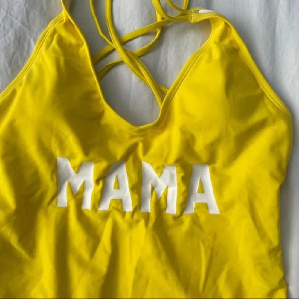 Mama Yellow Graphic One apiece Bathing Suit Swimwear L New - Picture 4 of 8